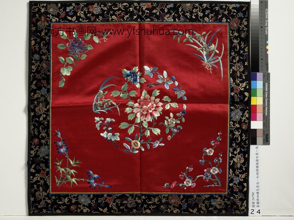 花卉集锦红缎精绣-