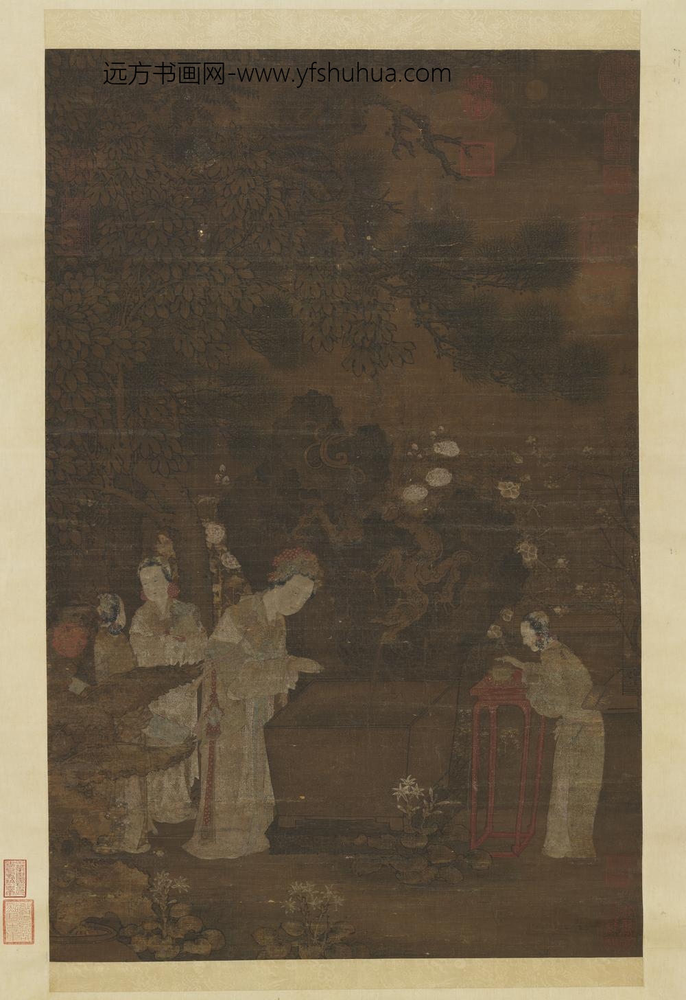 五代人浣月图轴