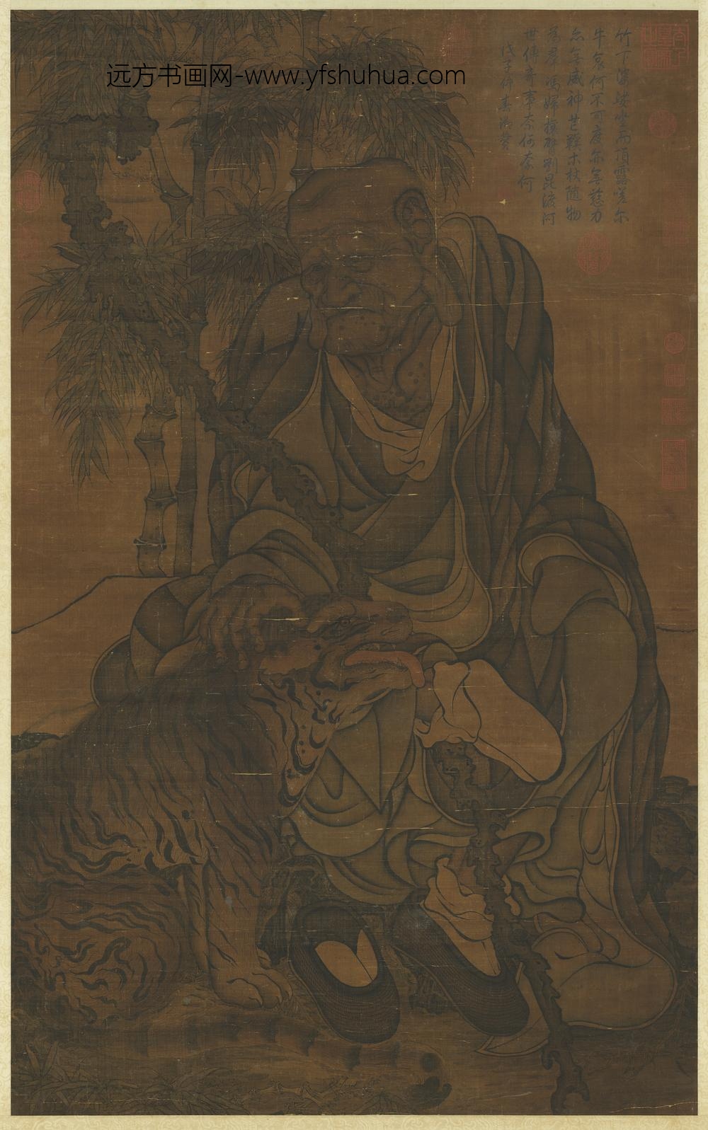 五代人画伏虎罗汉轴