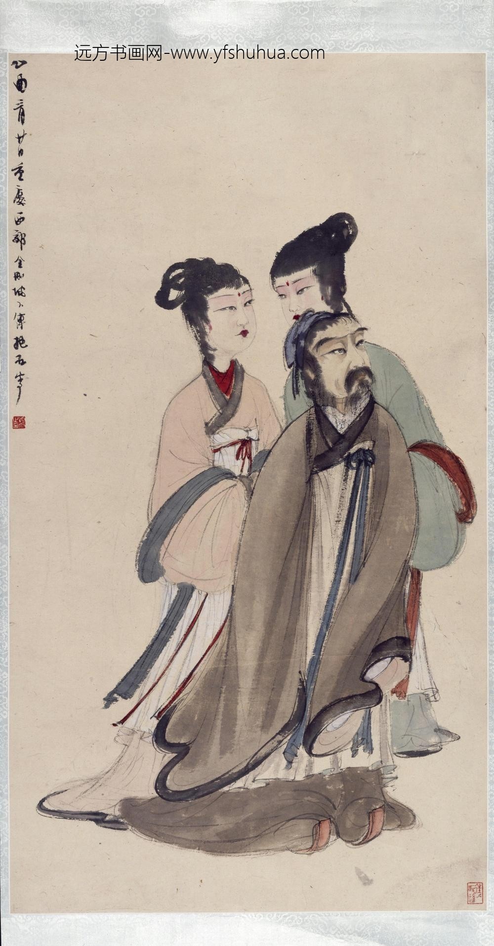 傅抱石东山携姬图轴
