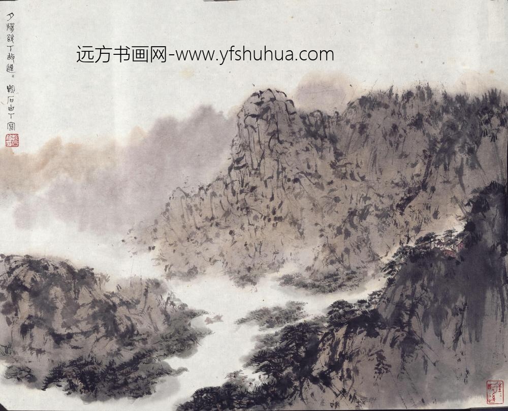 傅抱石夕阳欲下图轴