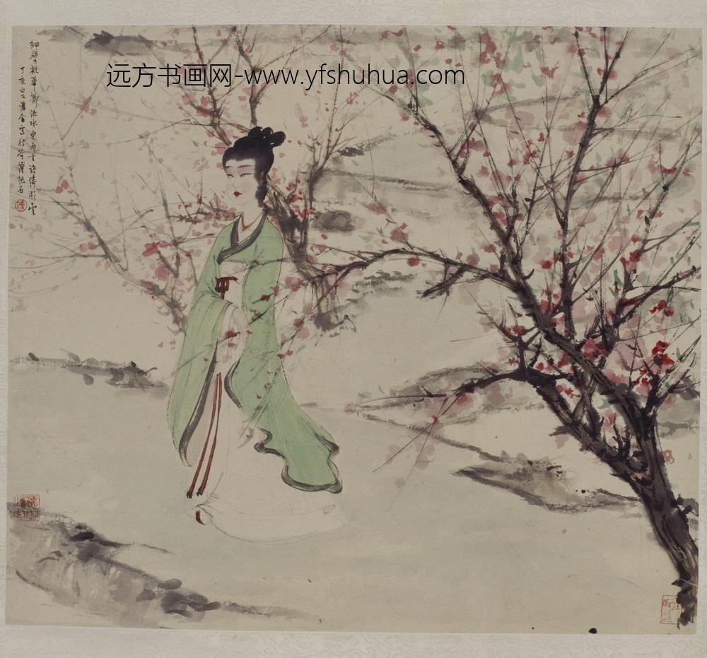 傅抱石桃花仕女图轴