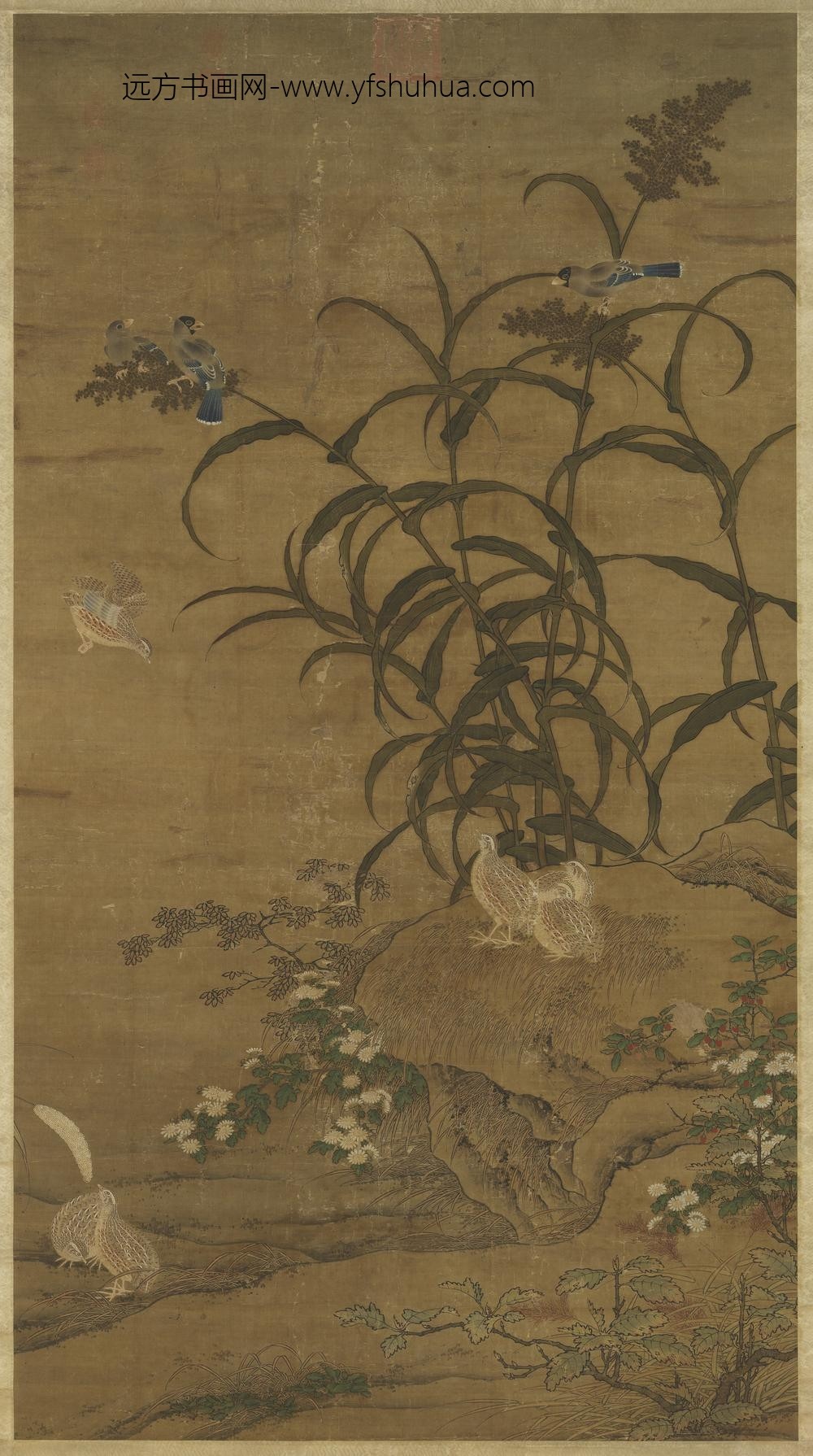 元人嘉谷鸣禽图轴