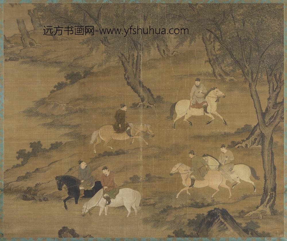 元人射猎图轴