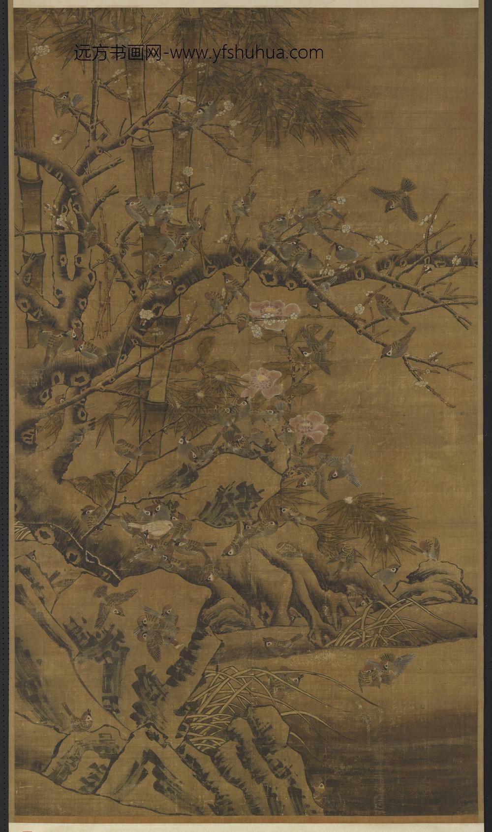 元人岁朝百爵轴