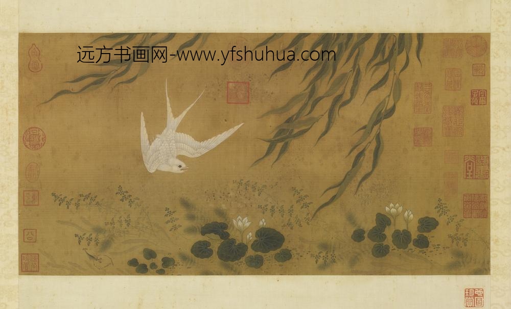 元人柳塘白燕图轴