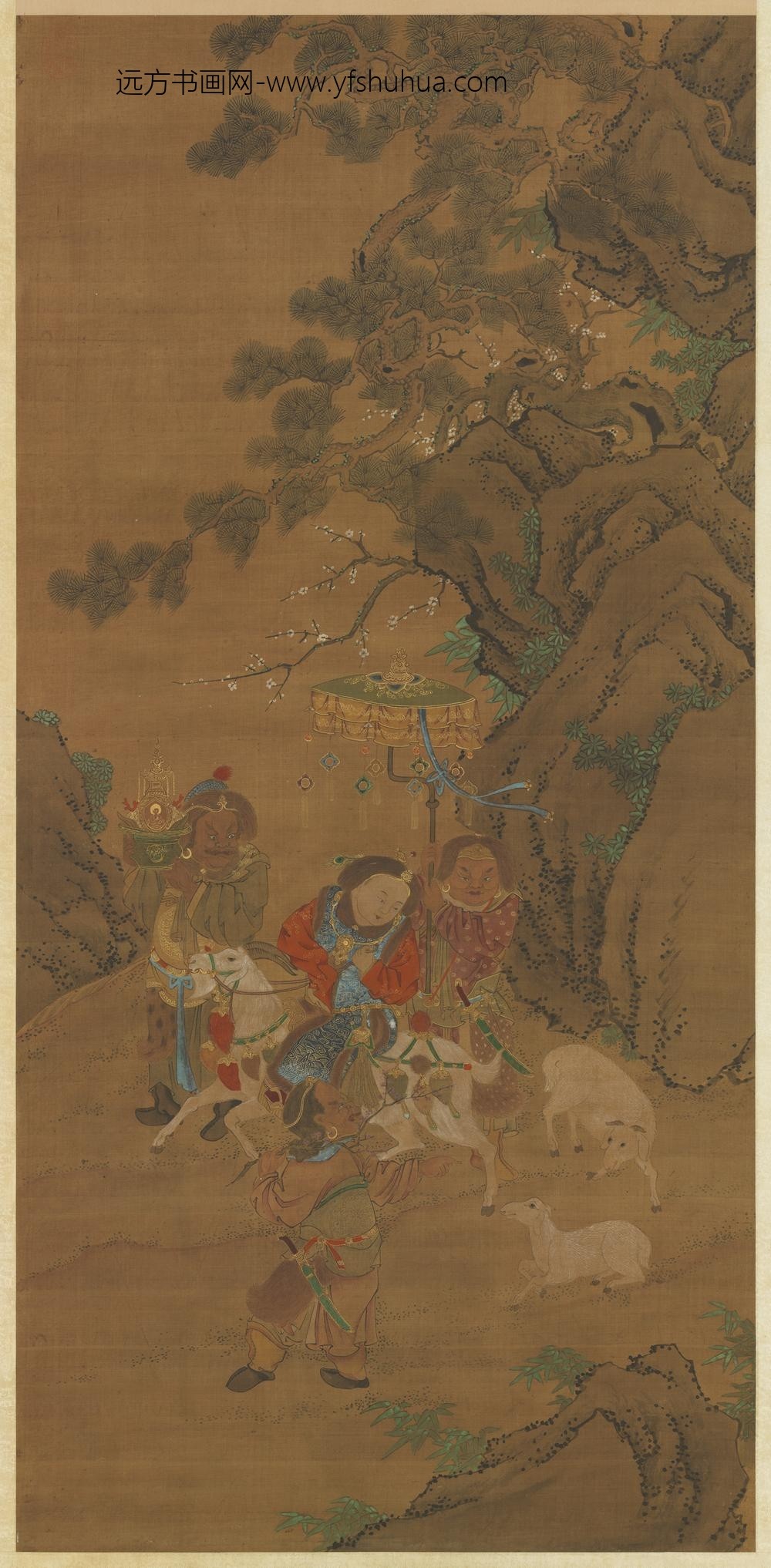元人画冬景戏婴图轴
