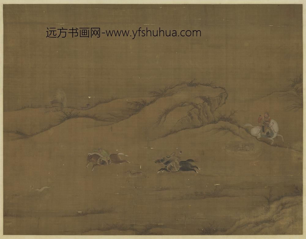 元人画寒原猎骑轴