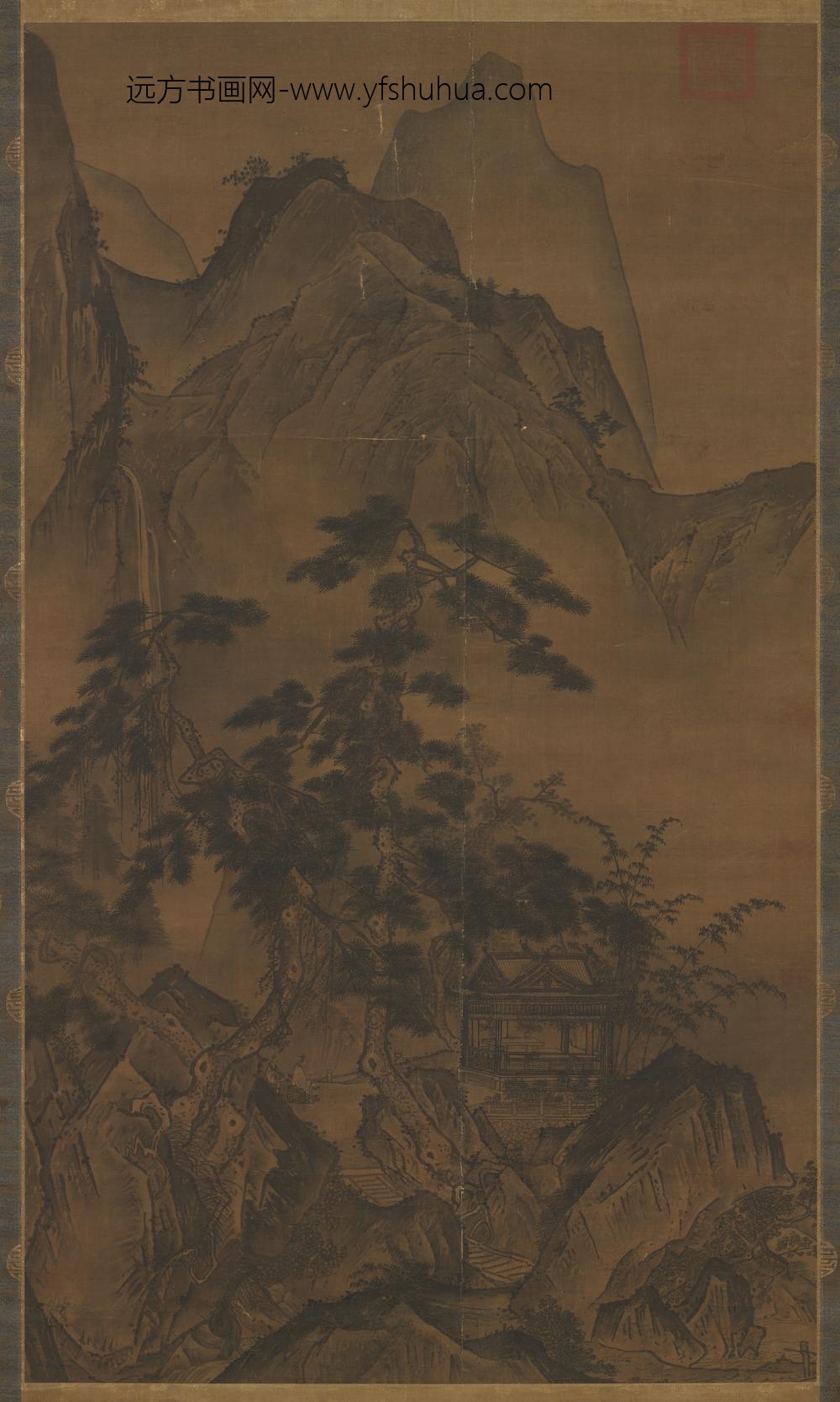 元人画松壑鸣琴轴
