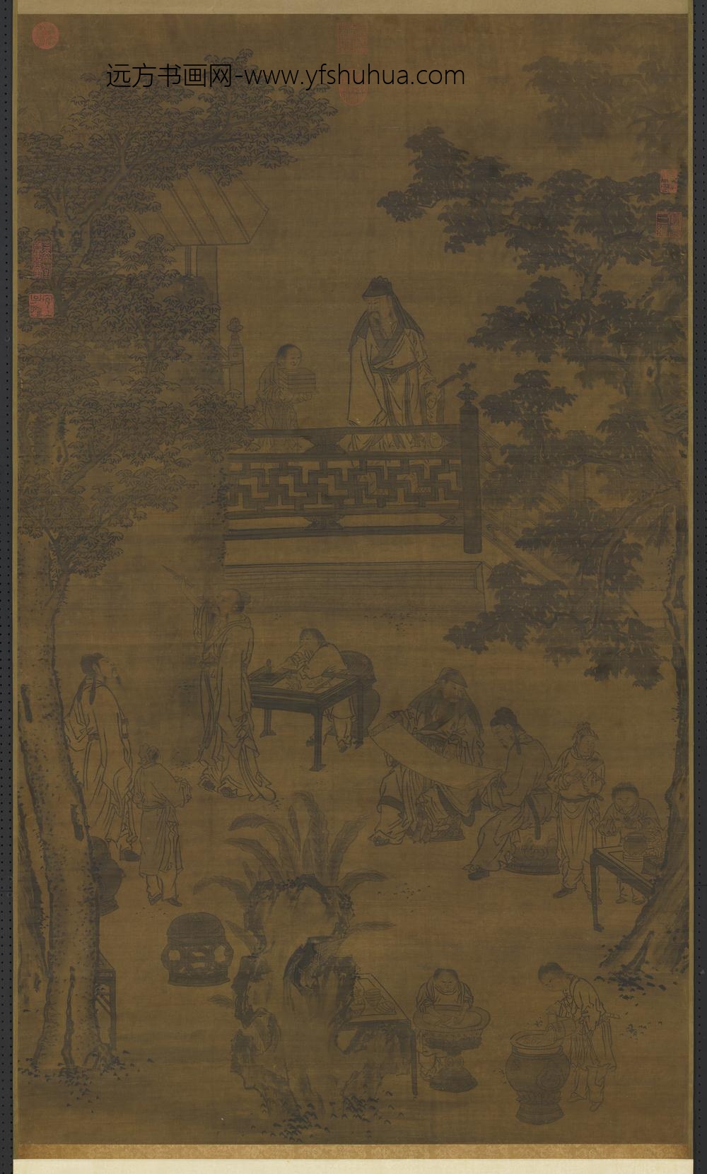 元人画秋庭书壁轴