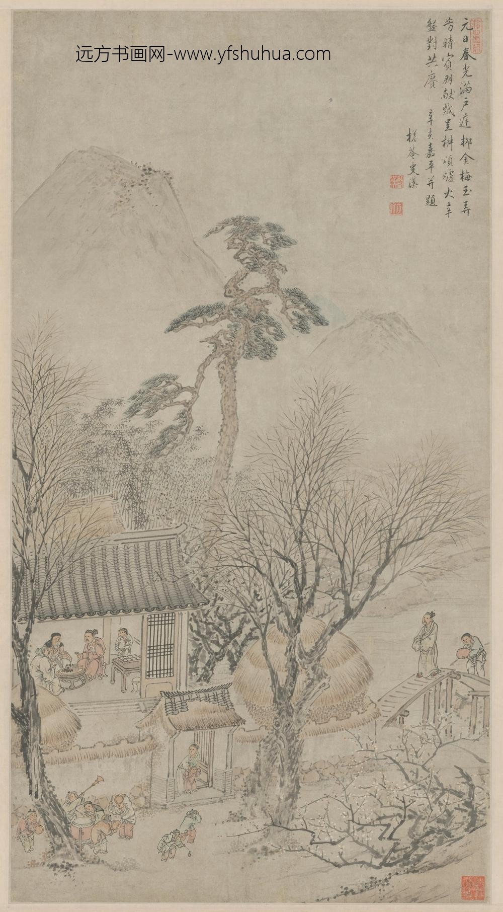 史汉元日题诗图轴