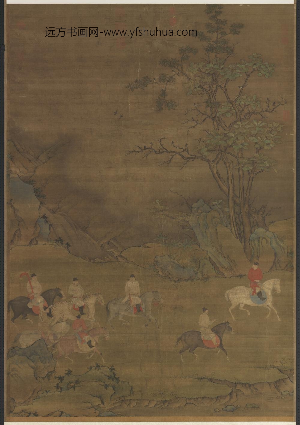 唐人春郊游骑图轴