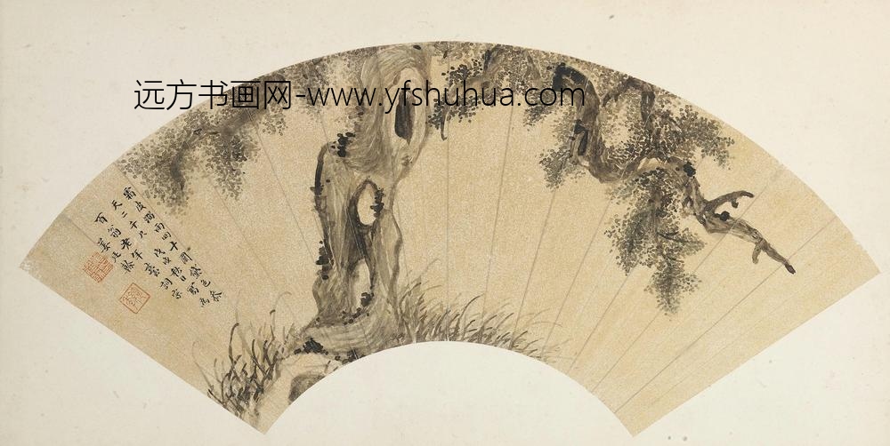 姜廷翰古柏图扇页