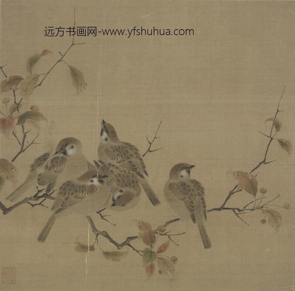 宋-宋人集绘册-宋人瓦雀栖枝页