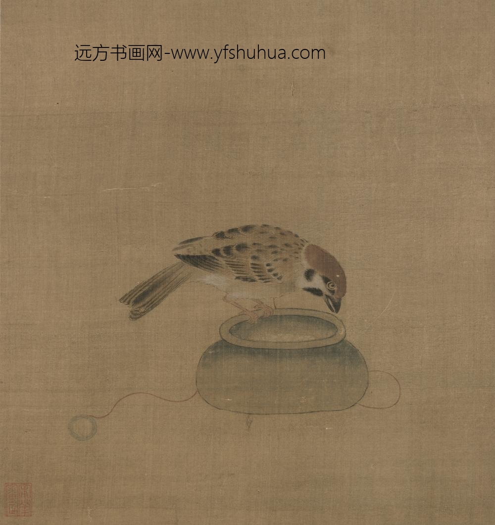 宋-宋人集绘册-宋人驯禽俯啄页