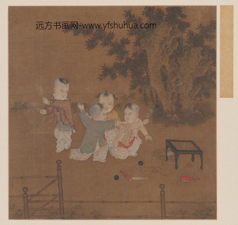宋-宋元明画册-宋人小庭戏婴图页