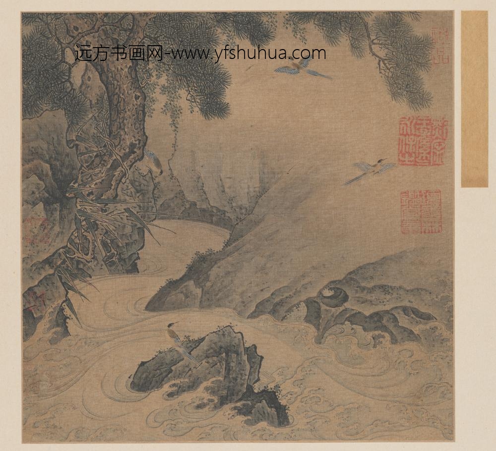 宋-宋元明画册-宋人松涧山禽图页