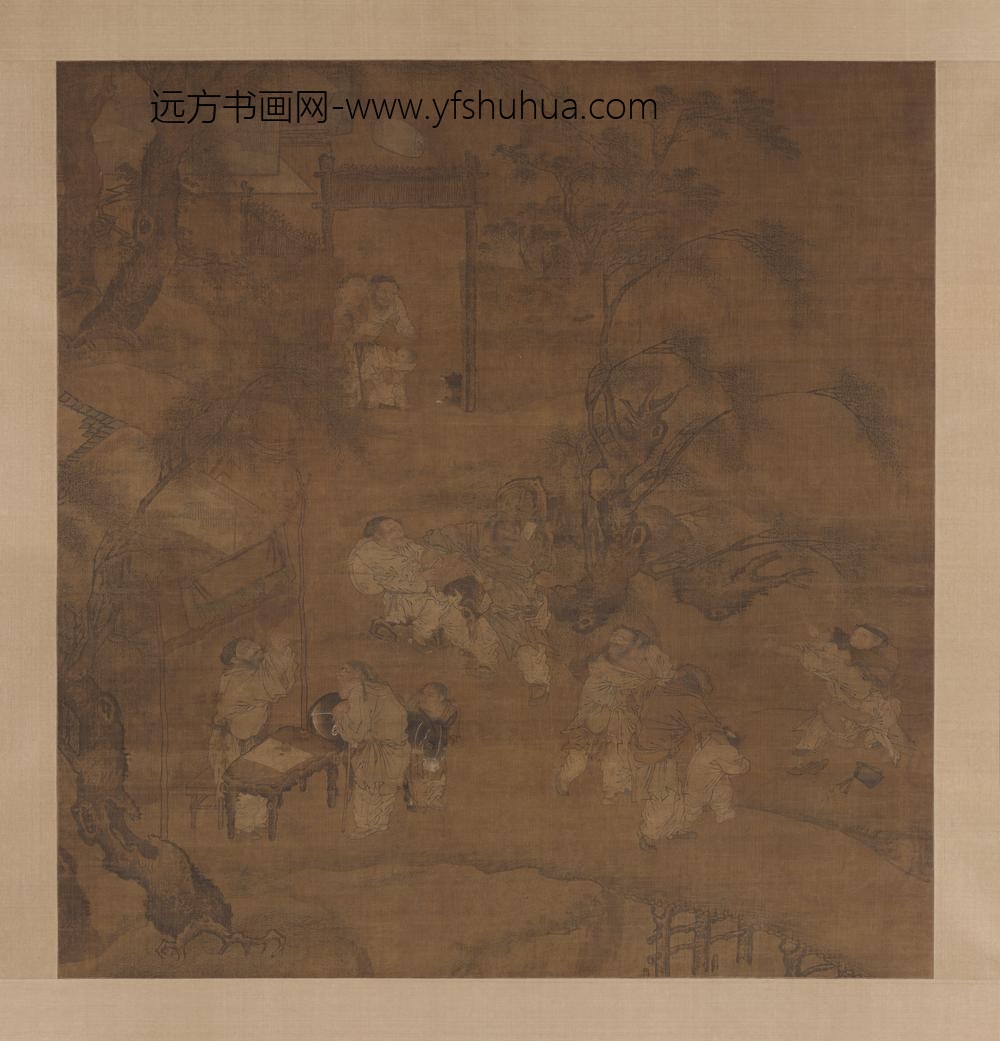 宋人柳荫群盲图轴