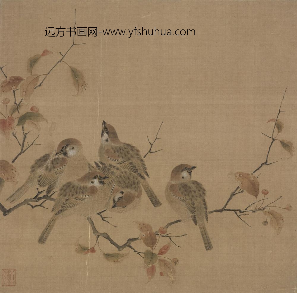 宋人瓦雀栖枝页