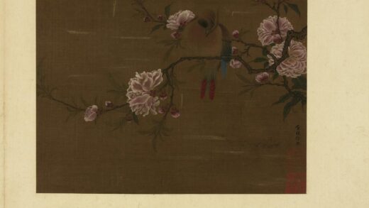 宋元名人花鸟合璧册 五代徐熙碧桃雀鸟.jpg