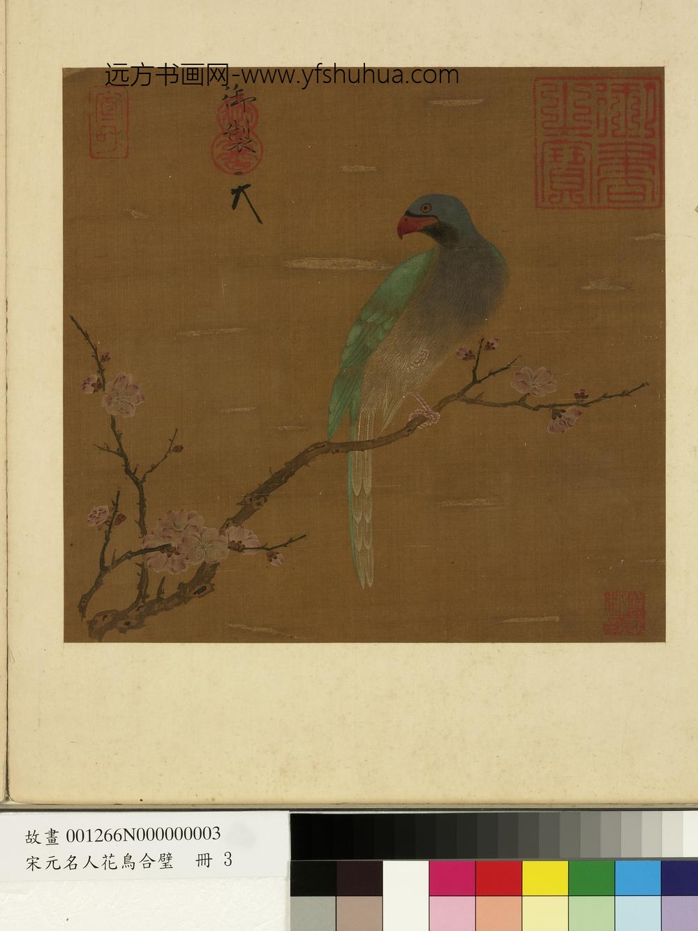 宋元名人花鸟合璧册-宋徽宗杏花鹦鹉