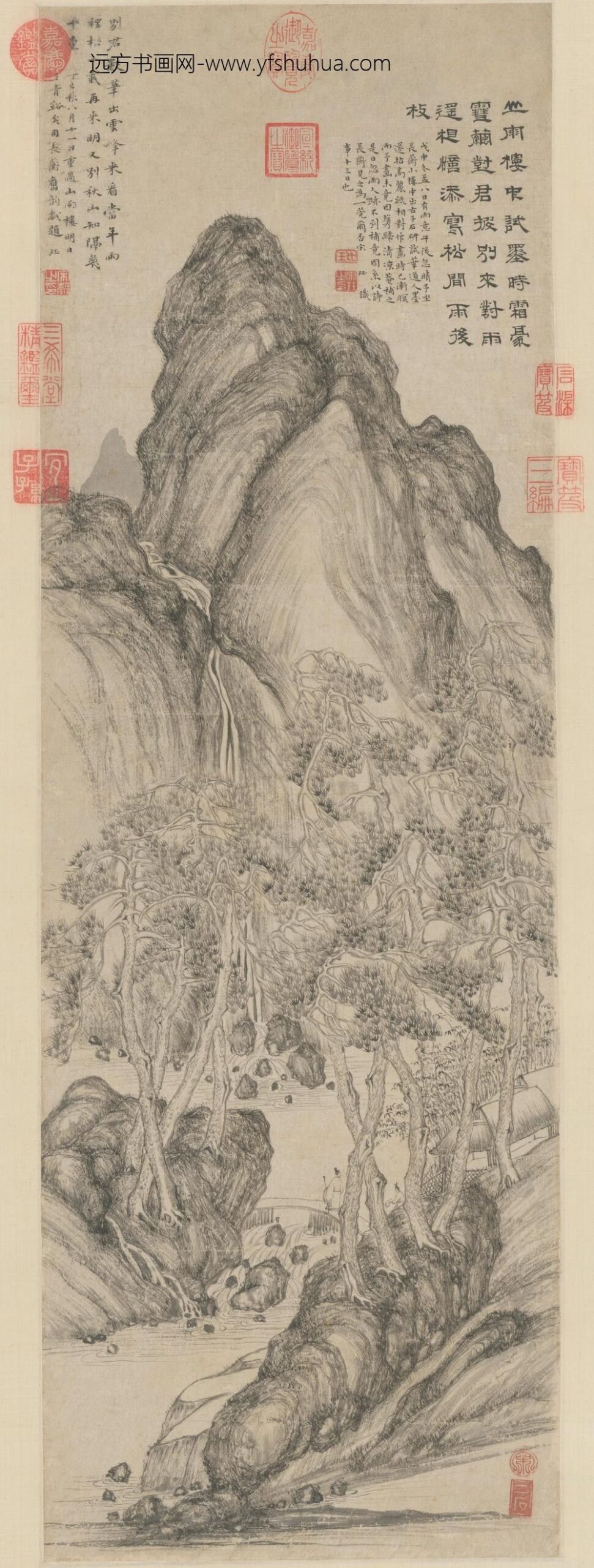 宋珏-山楼对雨图轴-故宫博物院