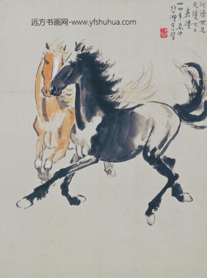 徐悲鸿双马图轴.jpg
