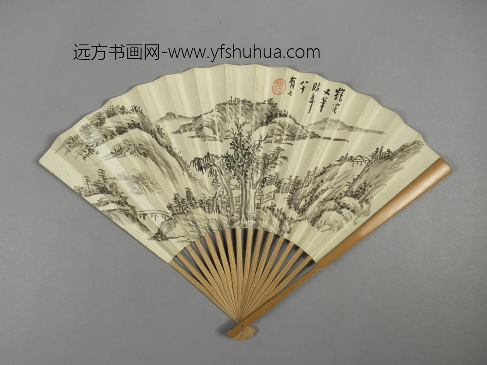 方旭山水并书成扇