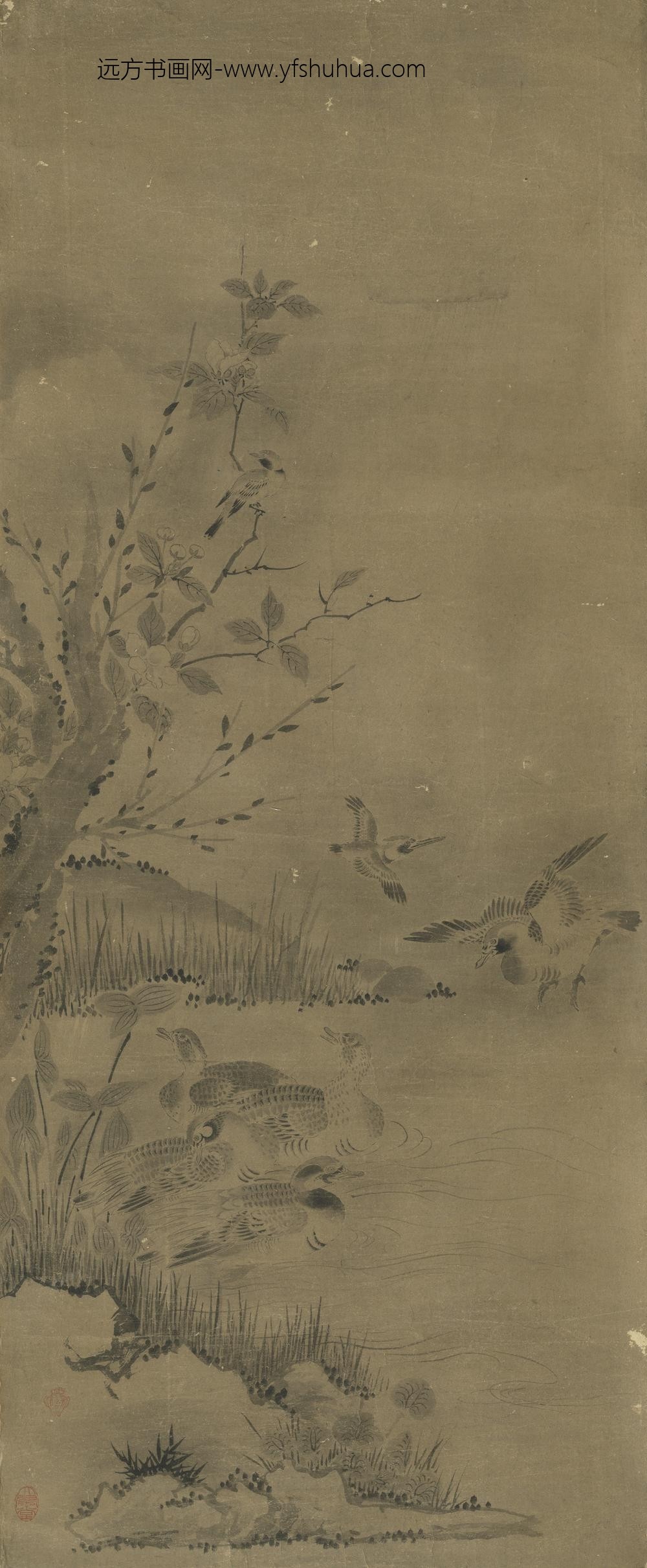 无款花鸟屏风六幅单片寒塘鸳鸟无款花鸟屏风六幅单片寒塘鸳鸟