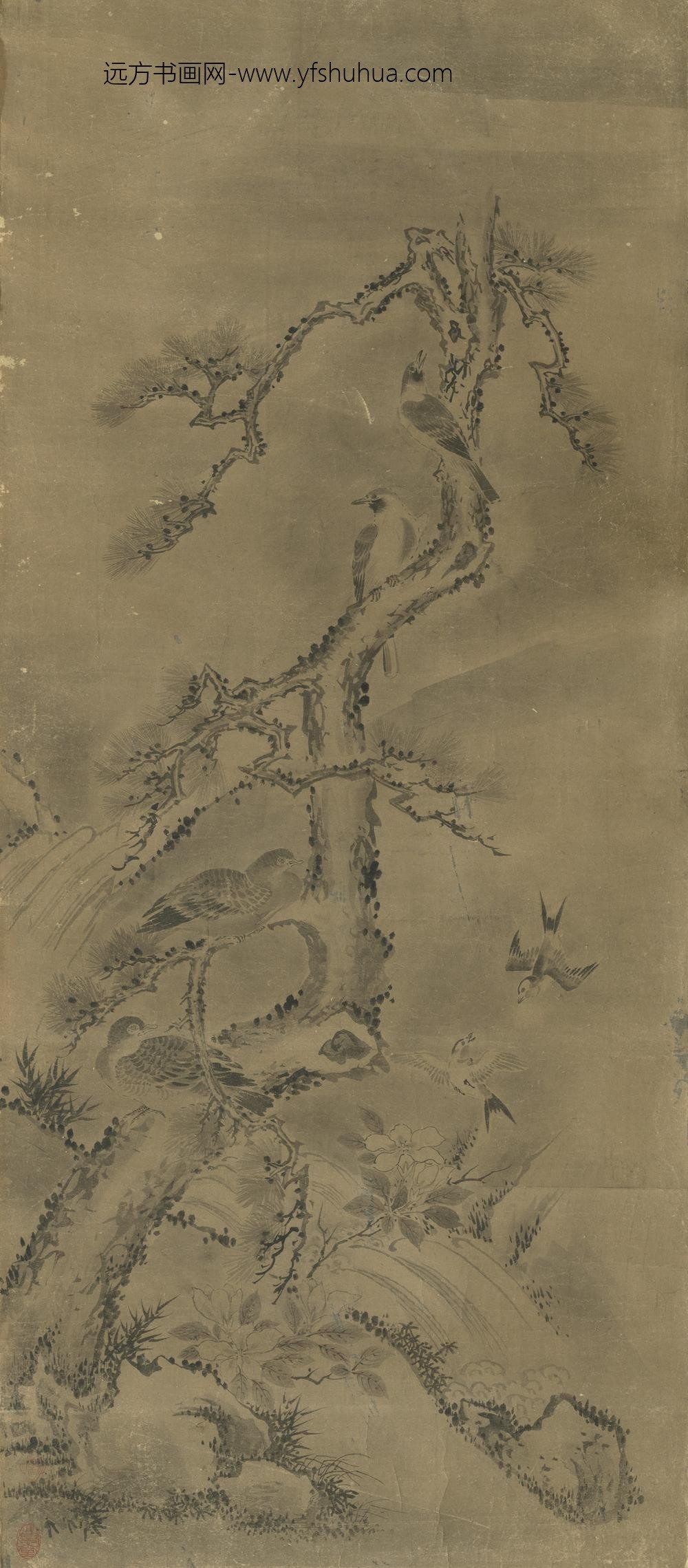 无款花鸟屏风六幅单片松润飞燕无款花鸟屏风六幅单片松润飞燕