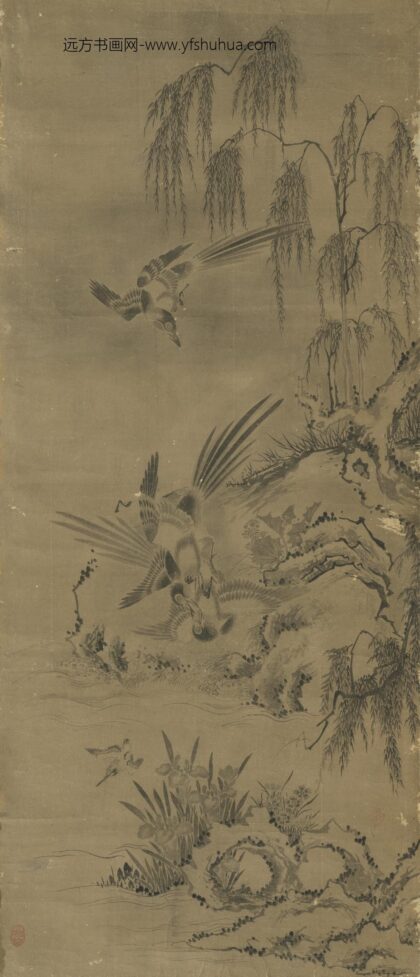 无款花鸟屏风六幅单片柳阴喜鹊无款花鸟屏风六幅单片柳阴喜鹊.jpg