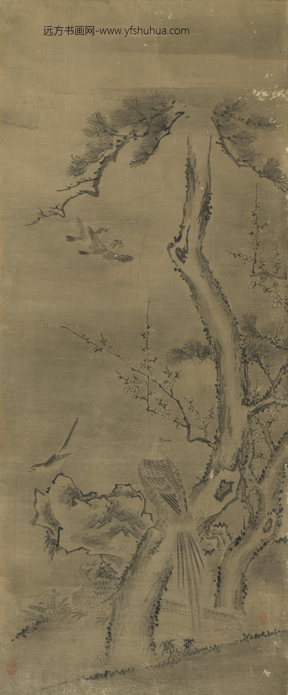 无款花鸟屏风六幅单片梅花锦鸡无款花鸟屏风六幅单片梅花锦鸡