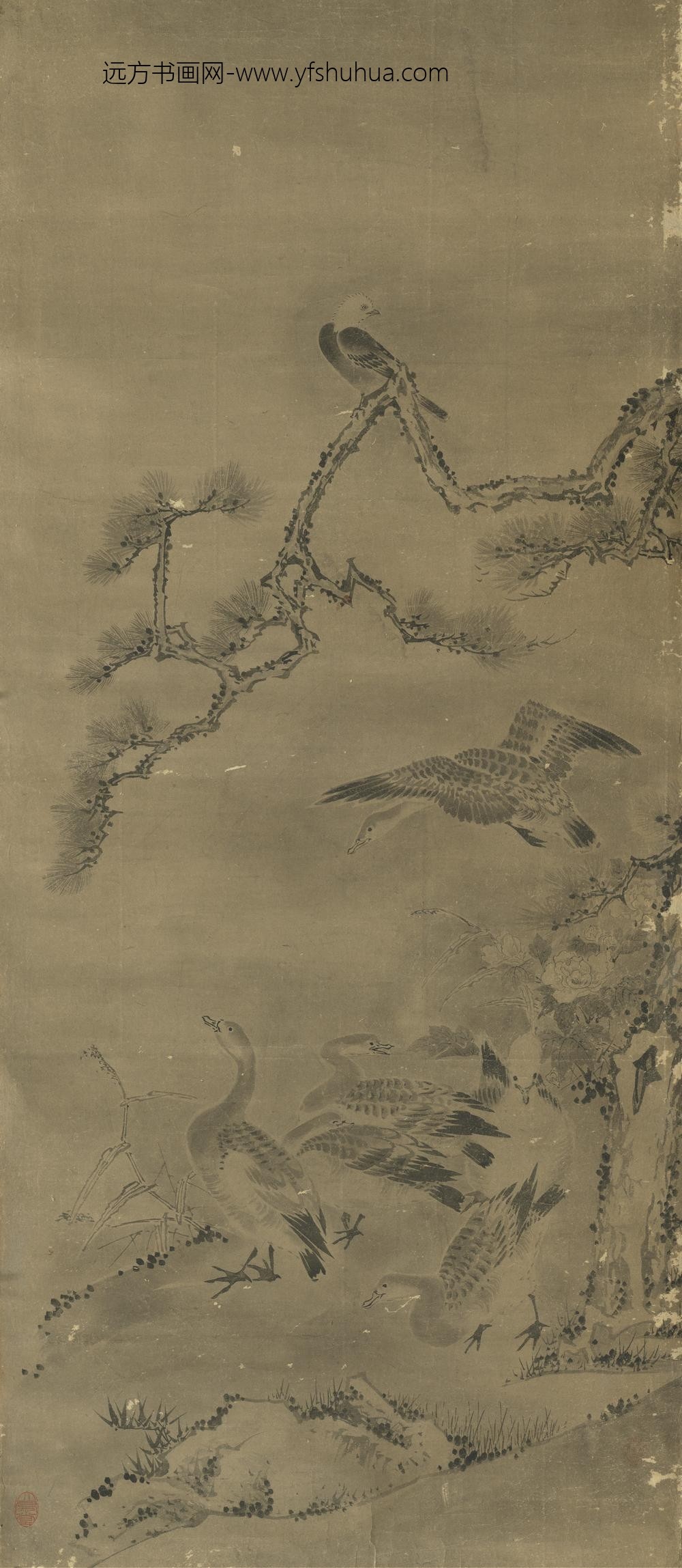 无款花鸟屏风六幅单片芙蓉群雁无款花鸟屏风六幅单片芙蓉群雁