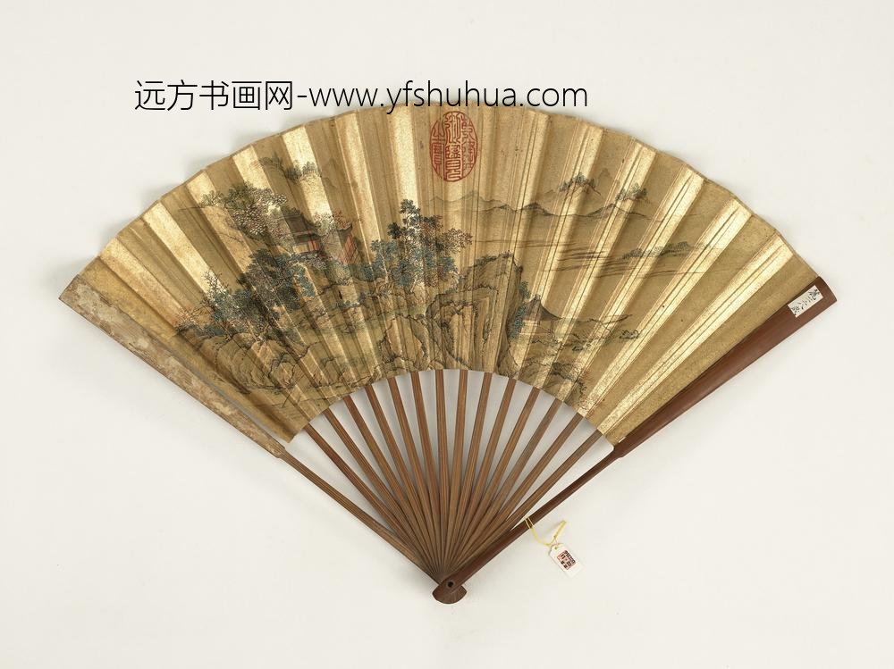 无款设色画山水成扇-