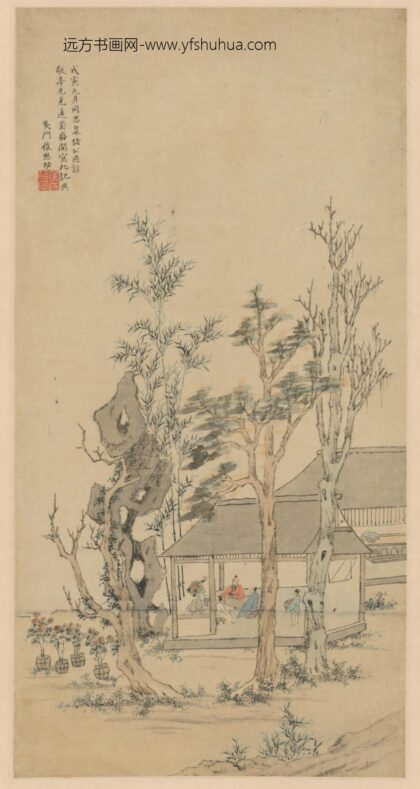 明 侯懋功为敬亭作赏菊图轴.jpg