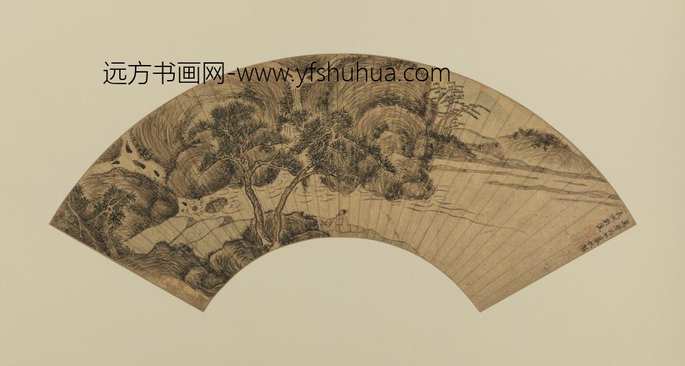 明-刘复松溪观泉图扇