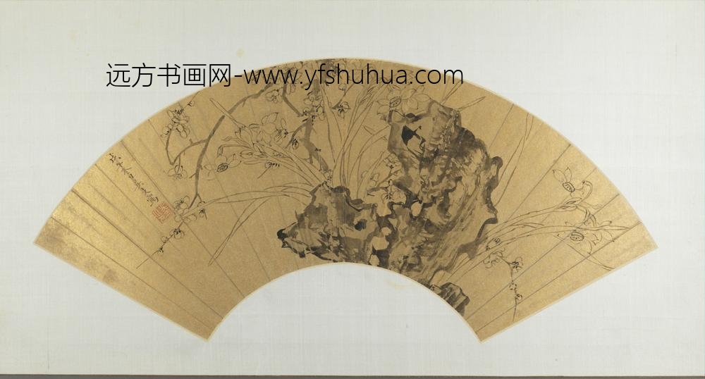 明-吴支梅石水仙扇面
