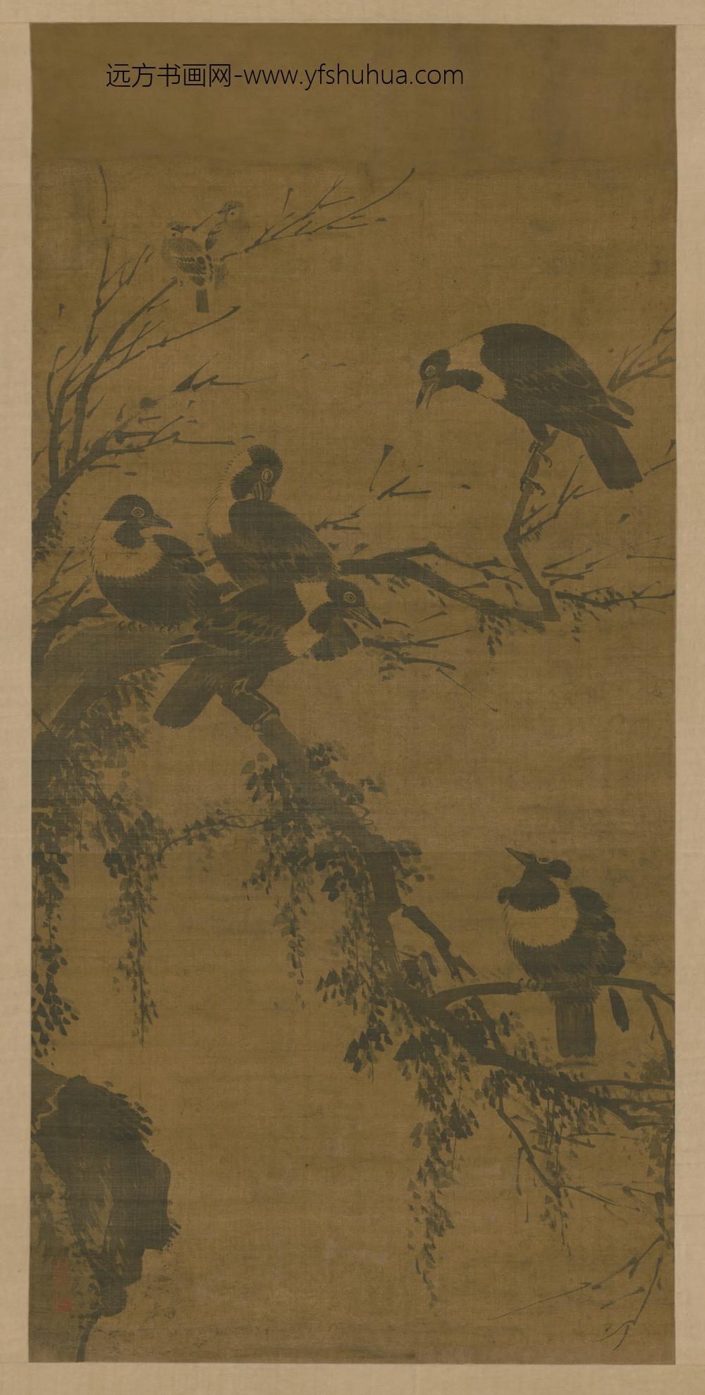 明-明人古木寒鸦图轴