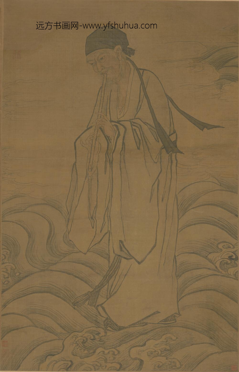 明-明人吹萧图轴