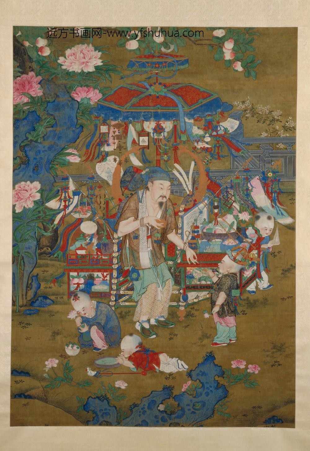 明-明人春景货郎图轴