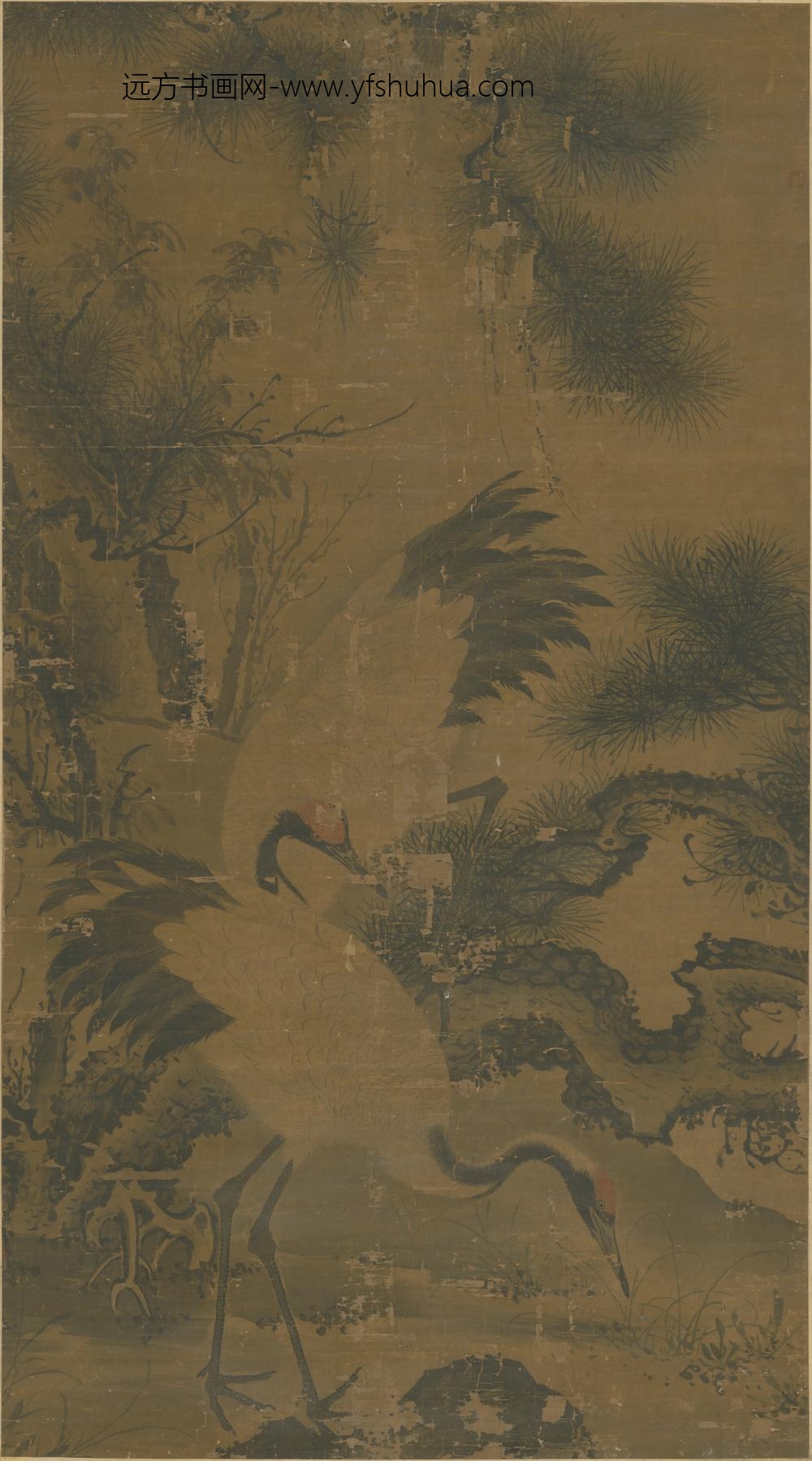 明-明人松鹤图轴