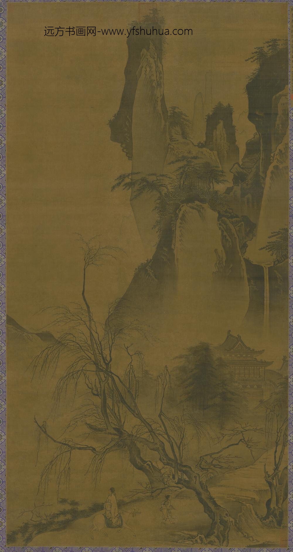 明-明人柳荫访友图轴
