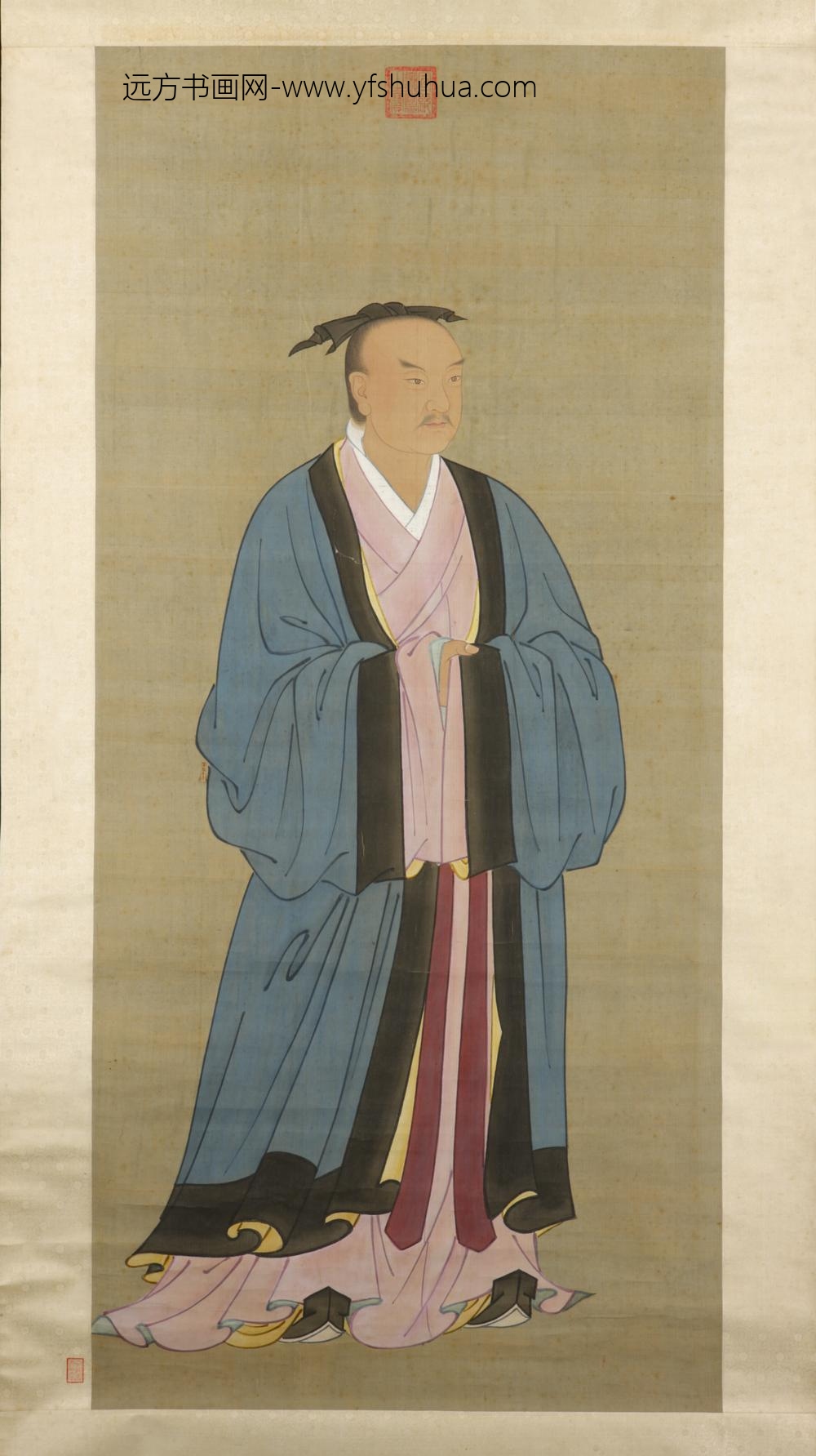 明-明人画张良像轴