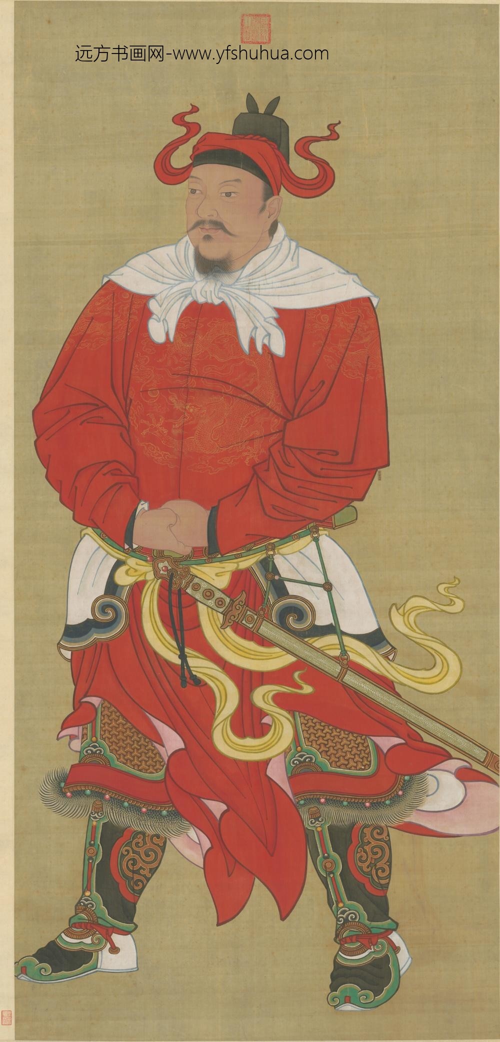 明-明人画李光弼像轴