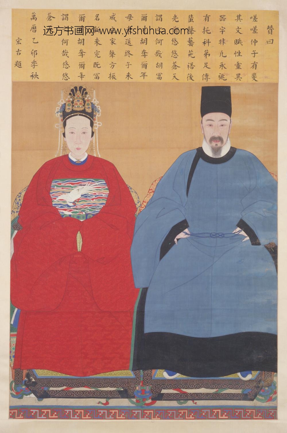 明-明人画男女图像轴