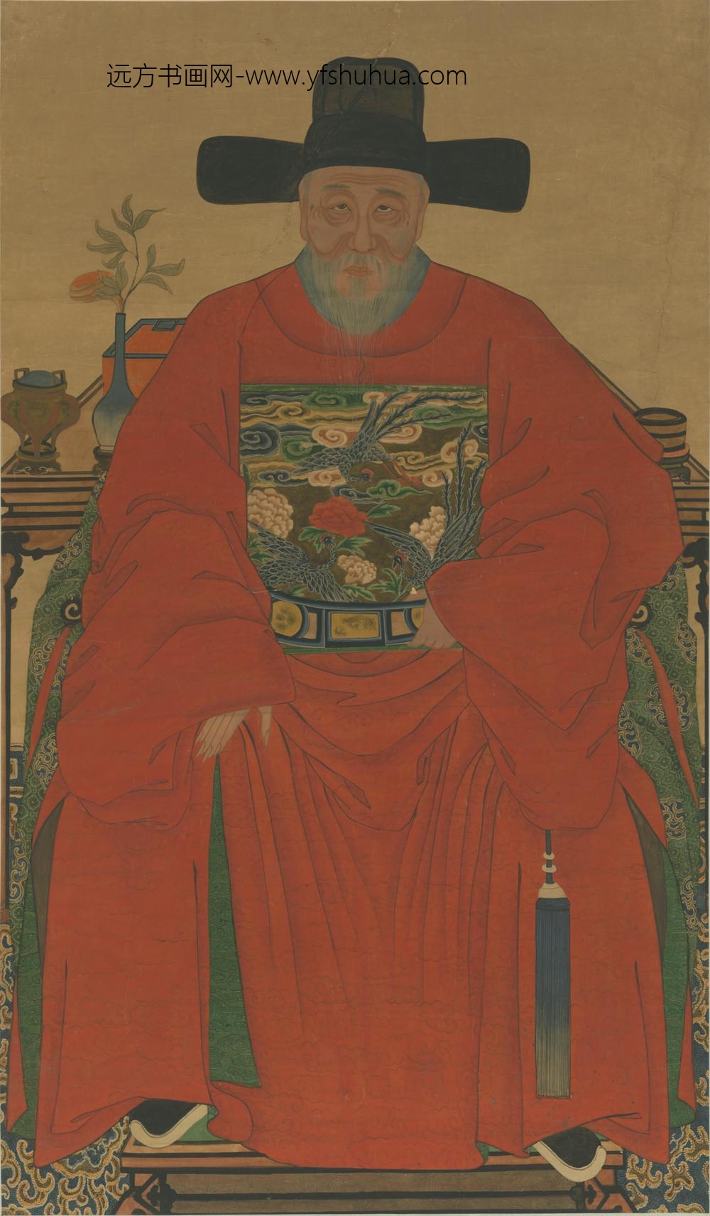 明-明人画红袍男坐像轴