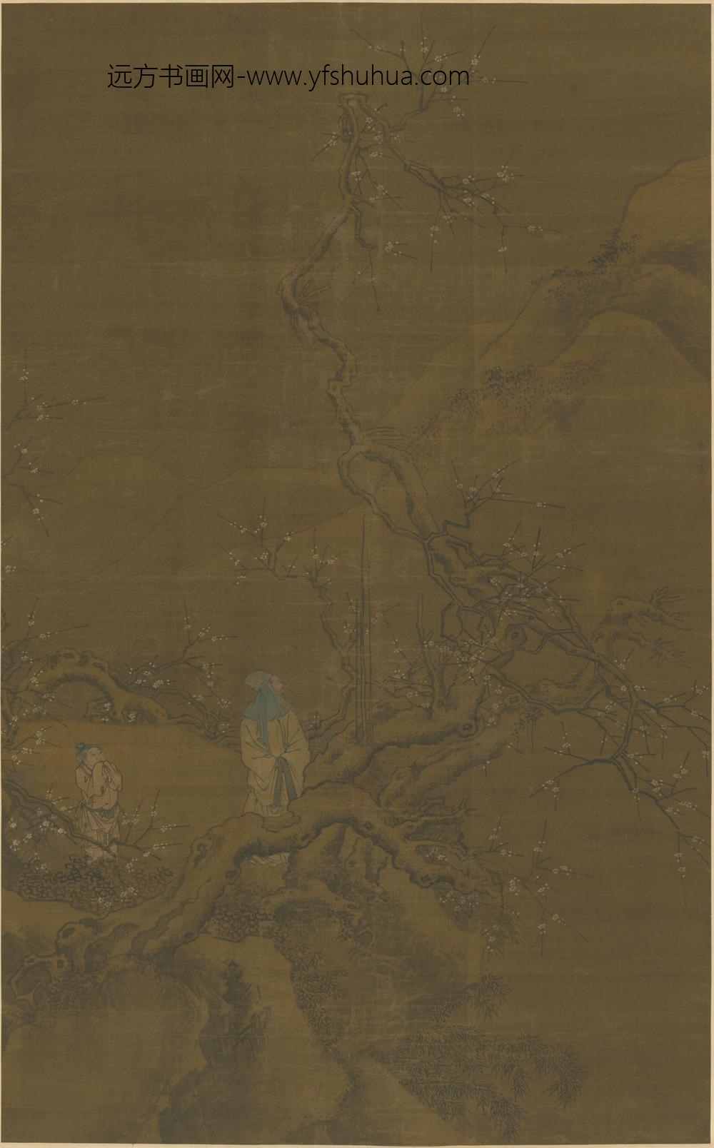 明-明人观梅图轴