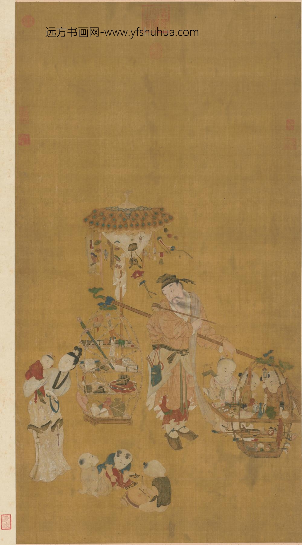 明-明人货郎图轴