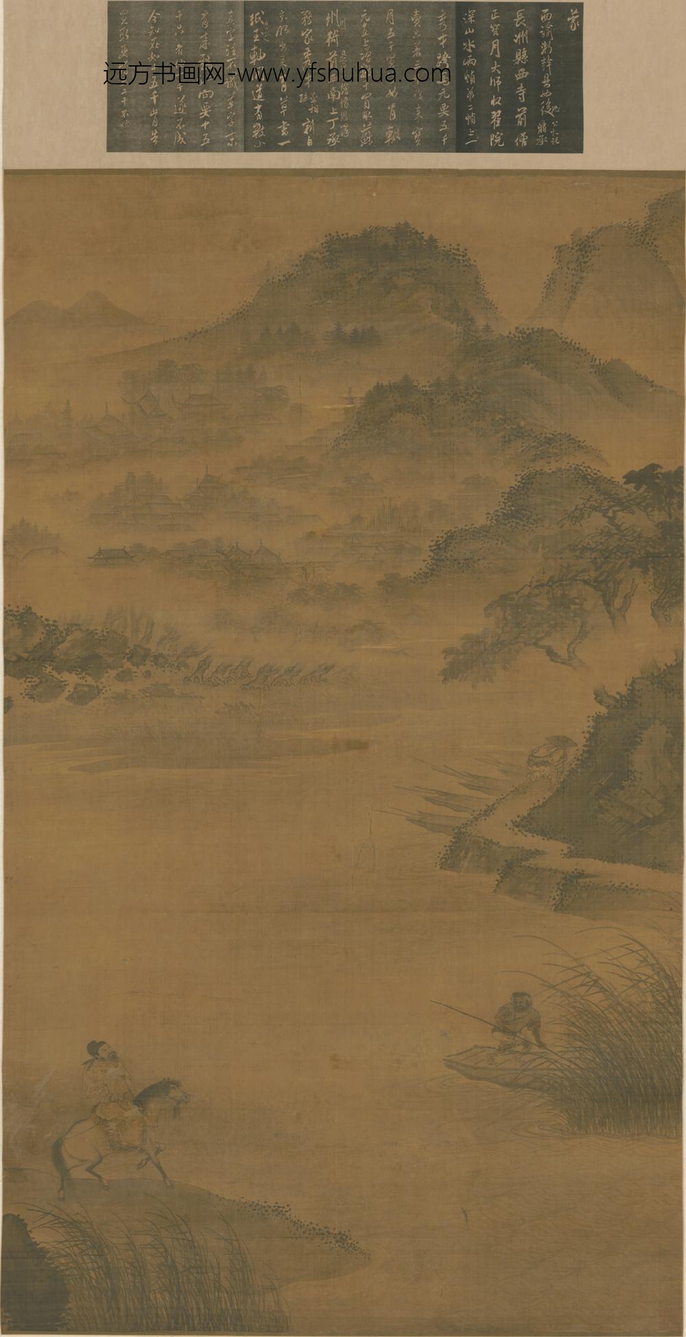 明-明人风雨待渡图轴