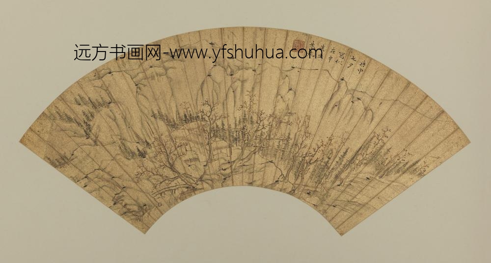 明-朱鈗秋林觅句图扇